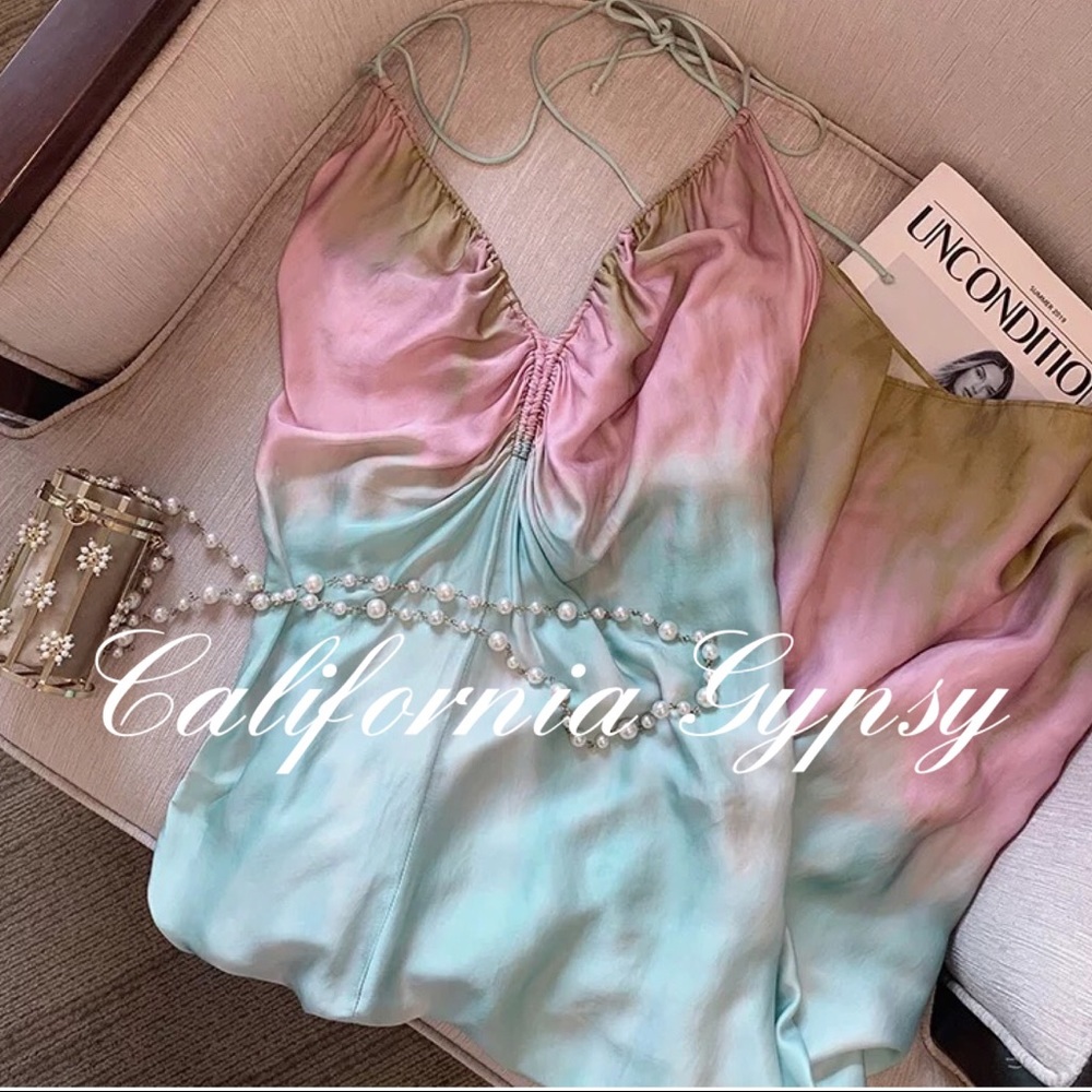 LAST ONE Ombré Tie Dye Chiffon Midi Dress - Picture 2 of 16